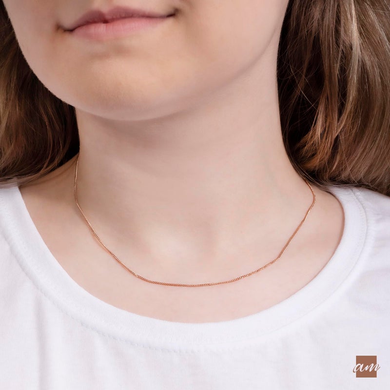 Amberta 14K Rose Gold Plated on 925 Sterling Silver 1.3 mm Curb Chain Necklace Length 16" inch / 40 cm (16) - Image 2