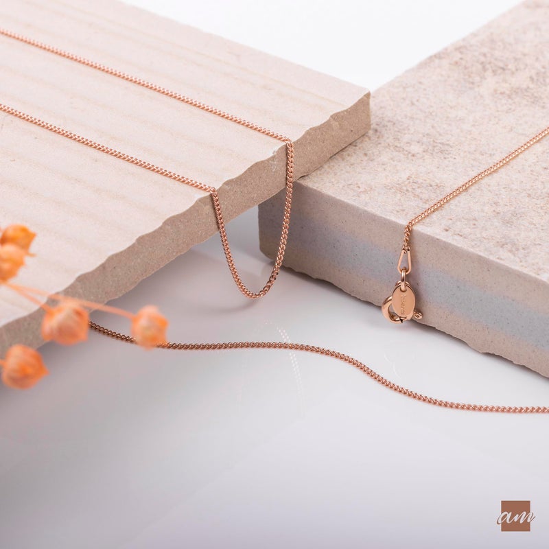 Amberta 14K Rose Gold Plated on 925 Sterling Silver 1.3 mm Curb Chain Necklace Length 16" inch / 40 cm (16) - Image 3