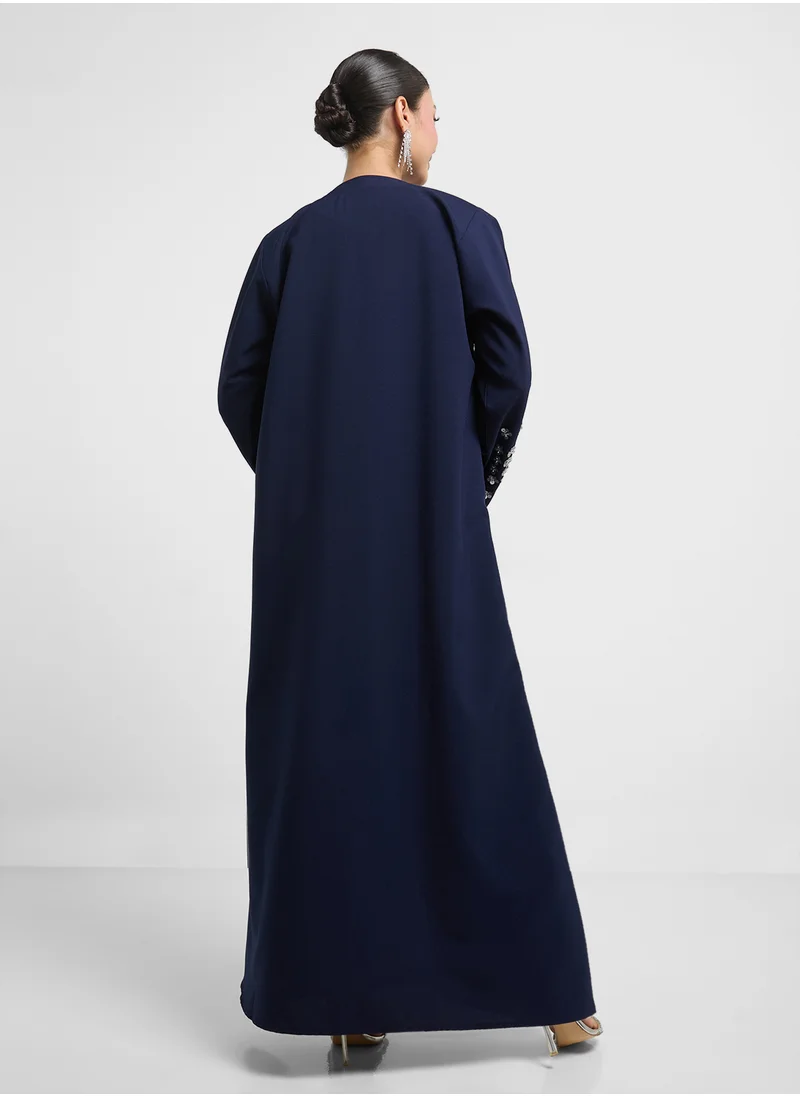 hayas closet V-Neck Embellished Flared Sleeve Abaya