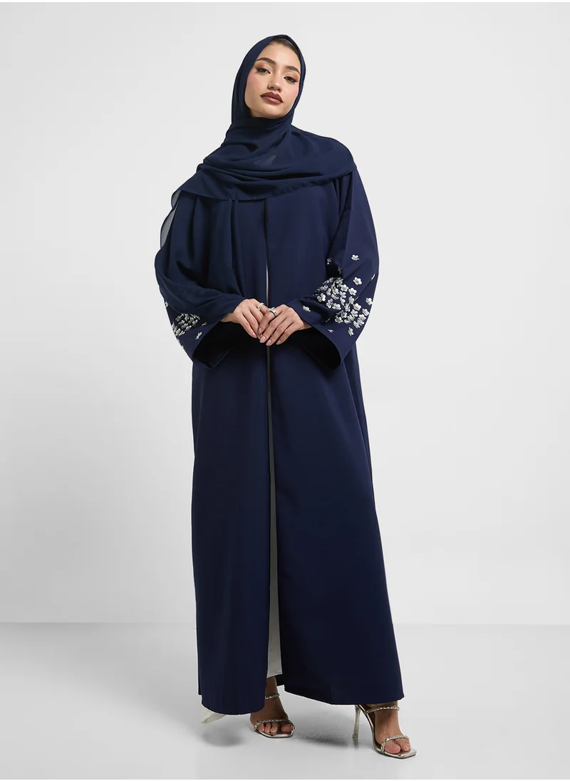 hayas closet V-Neck Embellished Flared Sleeve Abaya