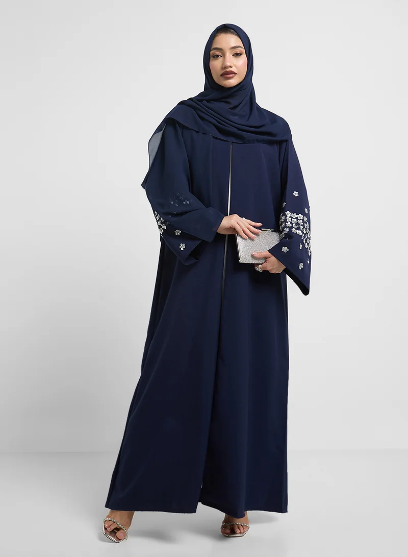 hayas closet V-Neck Embellished Flared Sleeve Abaya