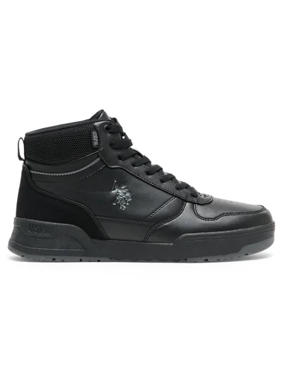 U.S. Polo Assn. Men's Black High-Top Sneakers - Lightweight Durable All-Black Design with Ankle Support, Casual Outdoor Shoes for Everyday Style