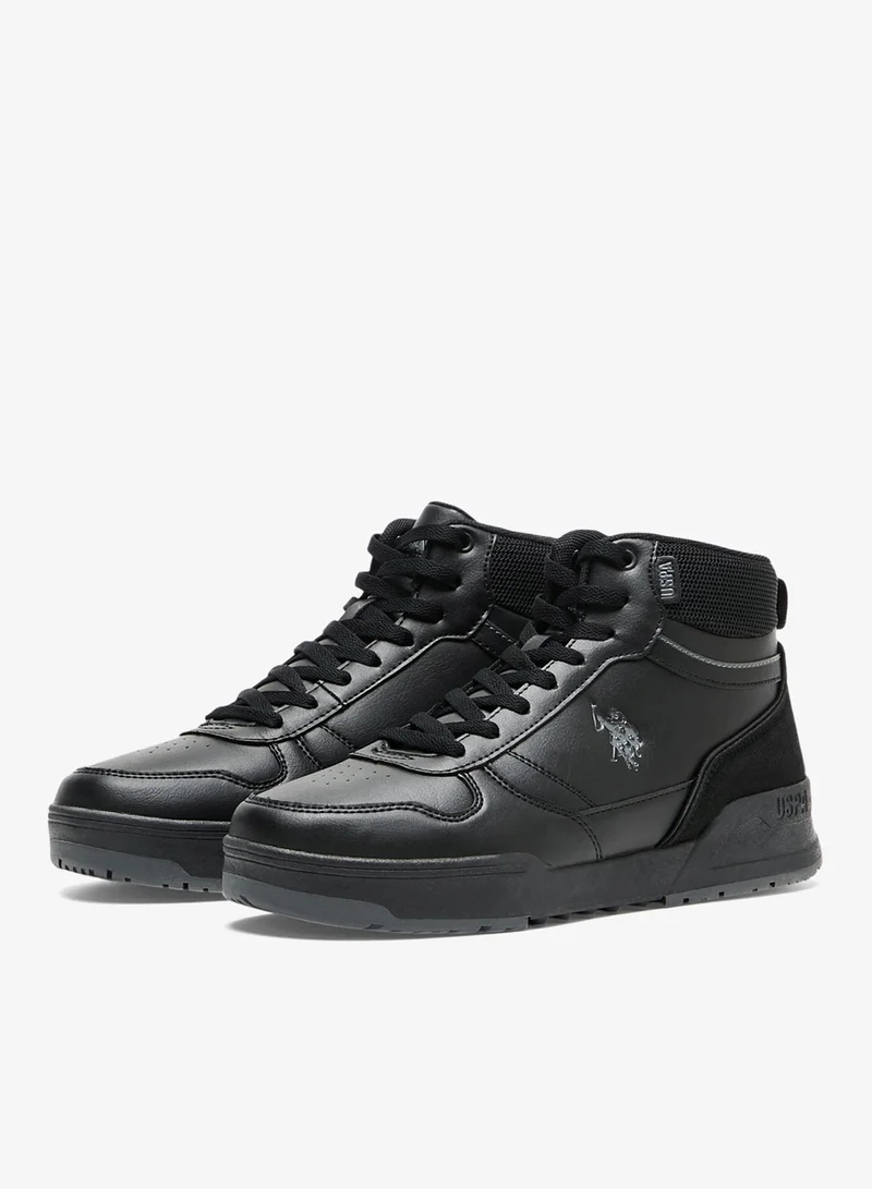 U.S. Polo Assn. Black Men's Black High-Top Sneakers - Lightweight Shoes Durable All-Black Design with Ankle Support, Casual Outdoor Shoes for Everyday Style for Men | Best Price UAE