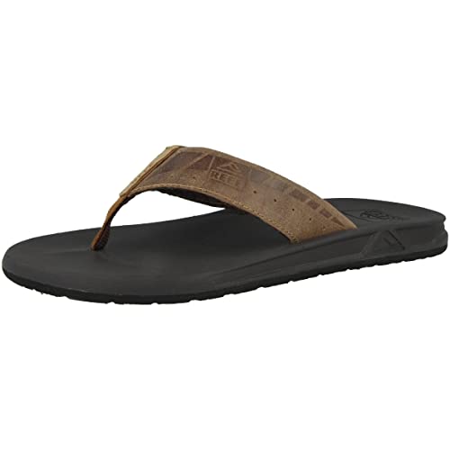 Reef Phantom LE Mens Beach Flip Flop, Full Grain Leather Strap, Compression Molded EVA footbed, Brown/Tan, 5 - Image 4