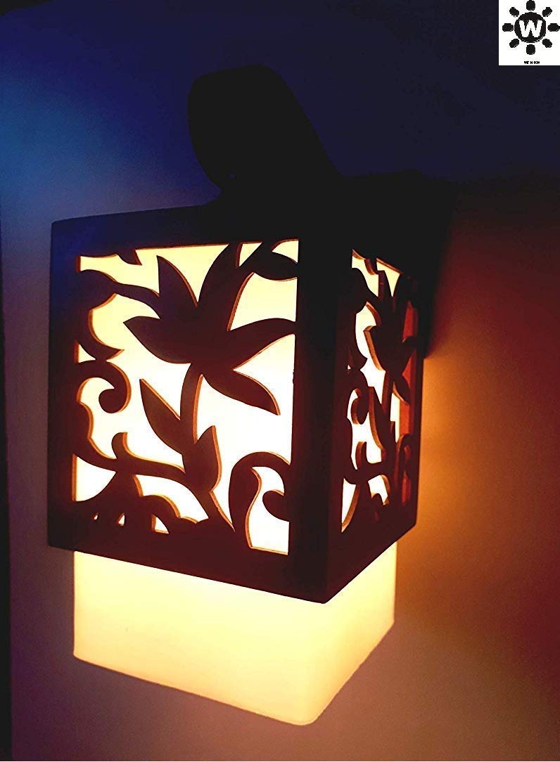 Areezo Areezo Square Wall Light Round Shade Wooden Wall Mount Lamp Sconce Decorative Night Light Brown - Image 2