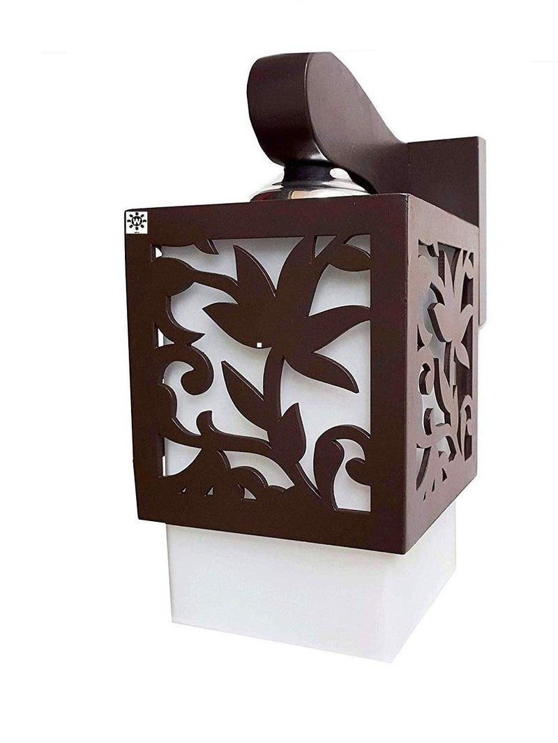 Areezo Areezo Square Wall Light Round Shade Wooden Wall Mount Lamp Sconce Decorative Night Light Brown - Image 1