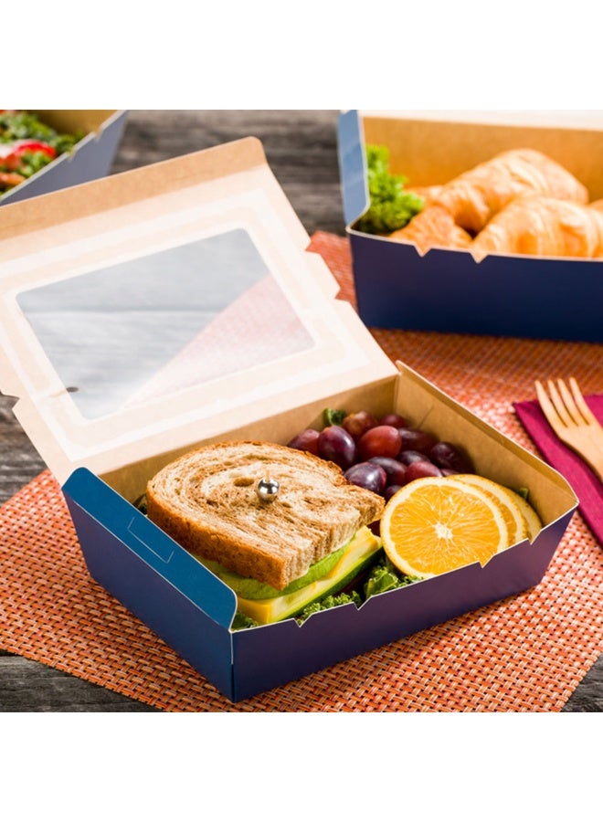 Restaurantware Cafe Vision 42 Ounce Disposable To Go Boxes, 200 Paper Boxes For Food - Hinge Lock, Grease-Impervious, Midnight Blue Paper Take Out Food Containers, With Window, For Lunch, Desserts - Image 3