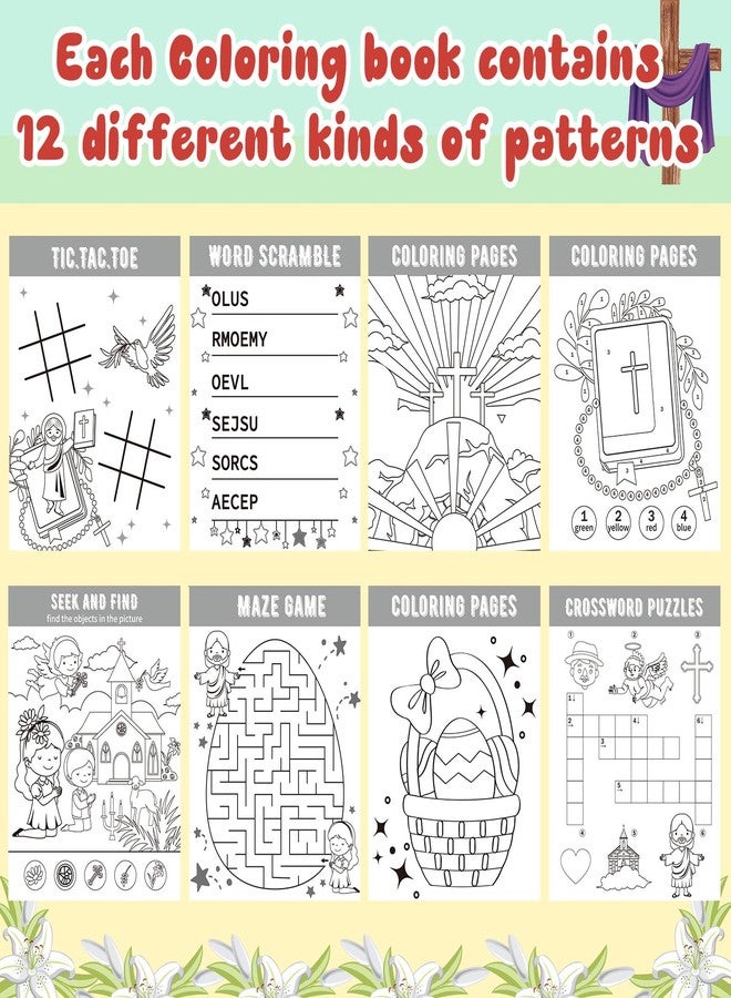 هونغداو مجموعة كتب أنشطة عيد الفصح المصغرة من هونغداو، 48 قطعة، بعنوان "قام المسيح"، للأطفال، تتضمن كتب تلوين مسيحية مصغرة، وألعابًا وأنشطةً تفاعلية، وهي مثالية كهدايا لحفلات عيد الفصح، أو حشو سلال الهدايا، أو لوازم مدرسية صفية. - Image 3