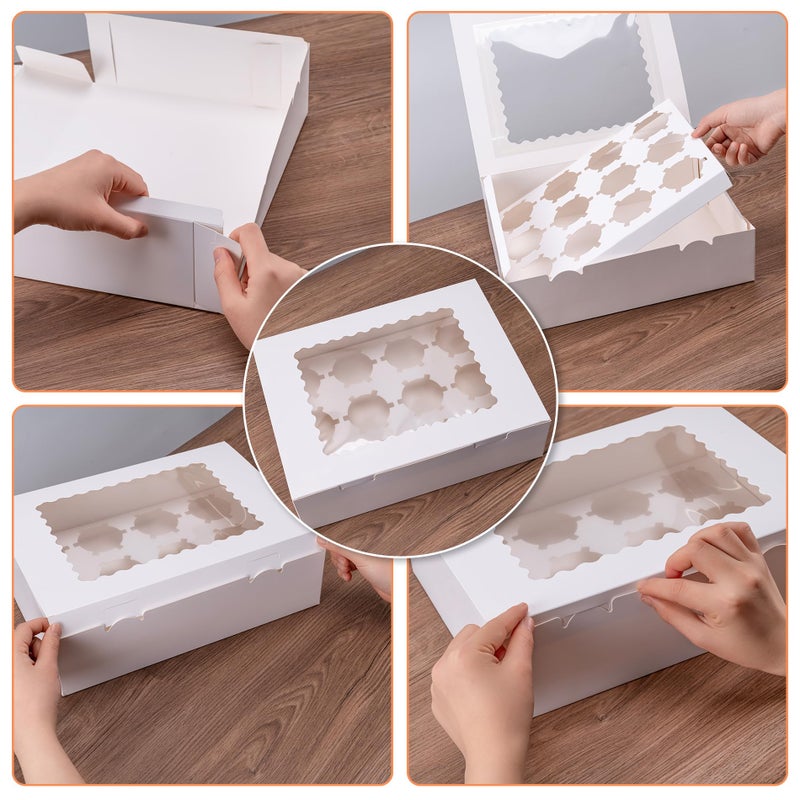 Hoewina 6PCS Cupcake Boxes - Hold 12 Count Cupcake Containers with Window, Food Grade Cupcake Holder Easy Transport and Presentation - Ideal for Cupcakes, Desserts, and More - Image 5