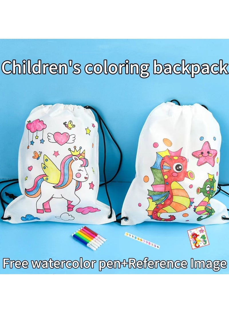 DIY Coloring Backpack Non Woven Goodie Bag Packaging for Children Party  - Image 1