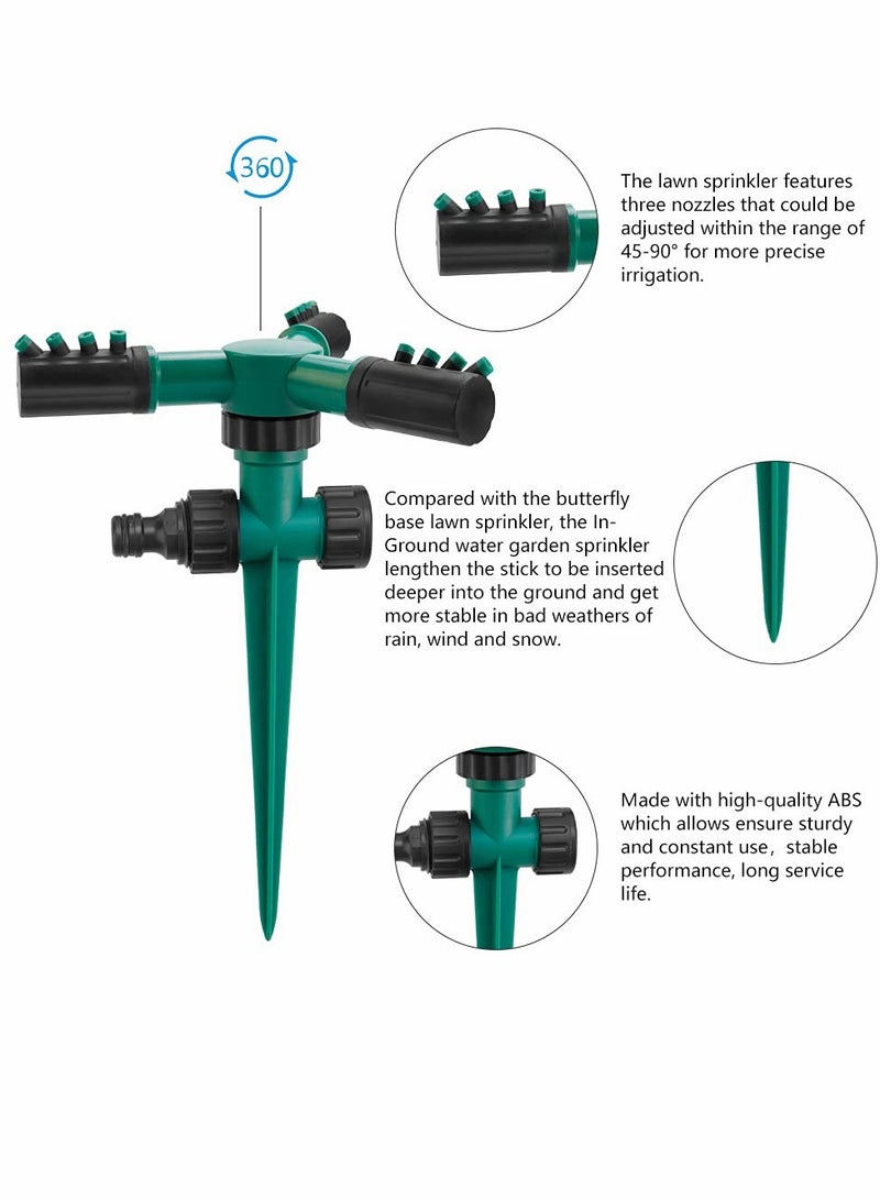 Sprinkler, Garden Lawn Automatic Lawn Water Sprinklers with 3 Nozzles Lawn Sprinklers 360 Degree 3 Arm Rotating Sprinkler System Sprinkler Garden Irrigation Tool for Yard, Lawn,Garden（Dark Green） - Image 2