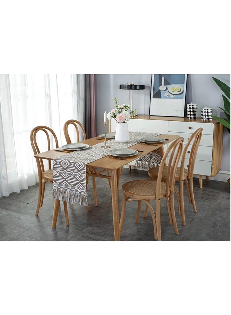 Bohemian Ethnic Scenery Table Runner Tablecloth Charm Braided Knotted Tassel Table Runner Tabletop Home Kitchen Dining Room Decor Bridal Wedding Holiday Party Decoration 35X230 Cm  - Image 2