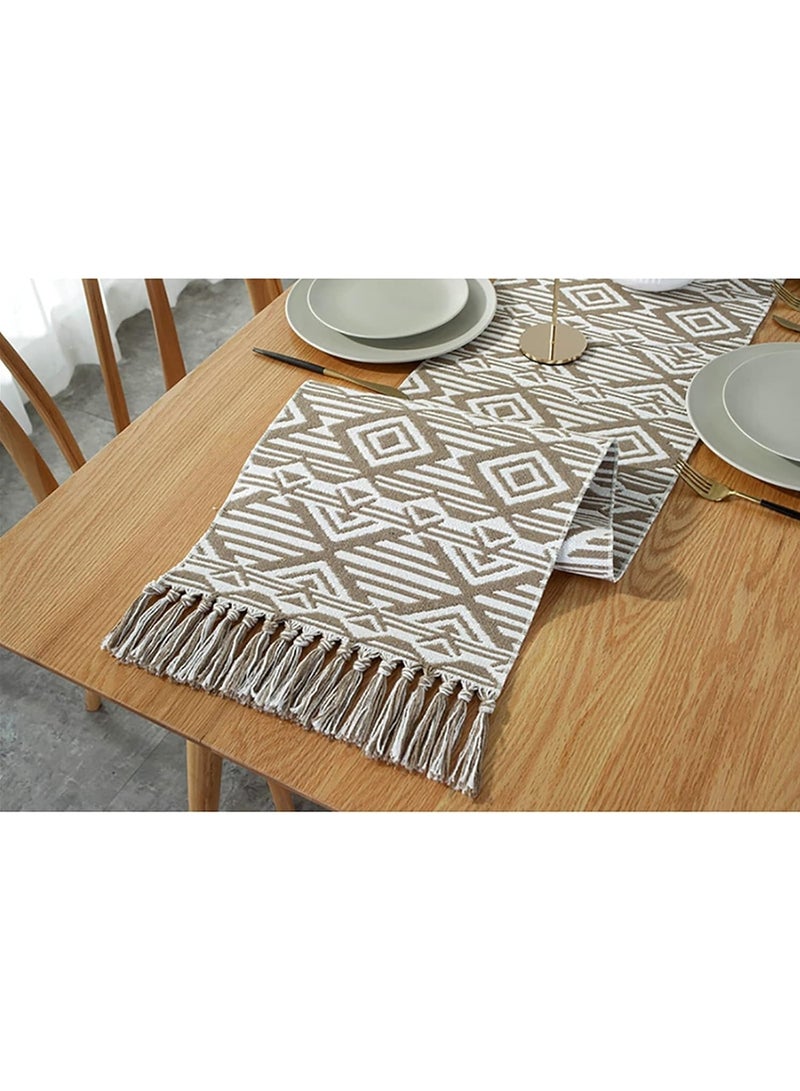 Bohemian Ethnic Scenery Table Runner Tablecloth Charm Braided Knotted Tassel Table Runner Tabletop Home Kitchen Dining Room Decor Bridal Wedding Holiday Party Decoration 35X230 Cm  - Image 3