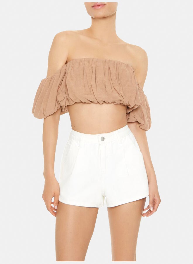 FOREVER 21 Satin Off-the-Shoulder Crop Top - Image 1