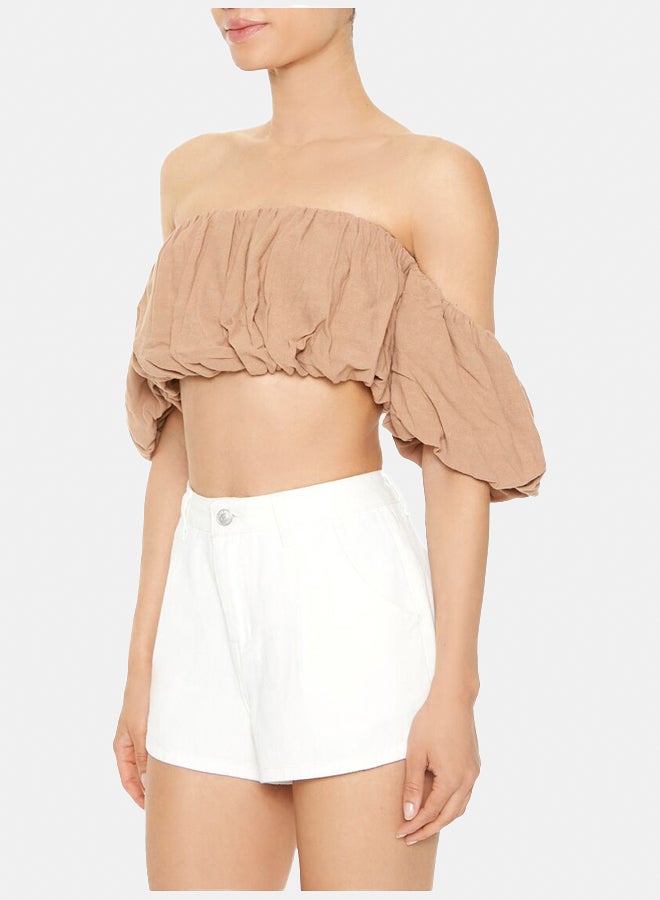 FOREVER 21 Satin Off-the-Shoulder Crop Top - Image 2