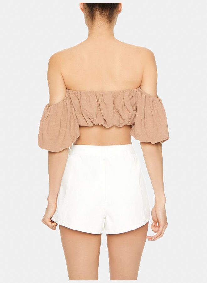 FOREVER 21 Satin Off-the-Shoulder Crop Top - Image 3