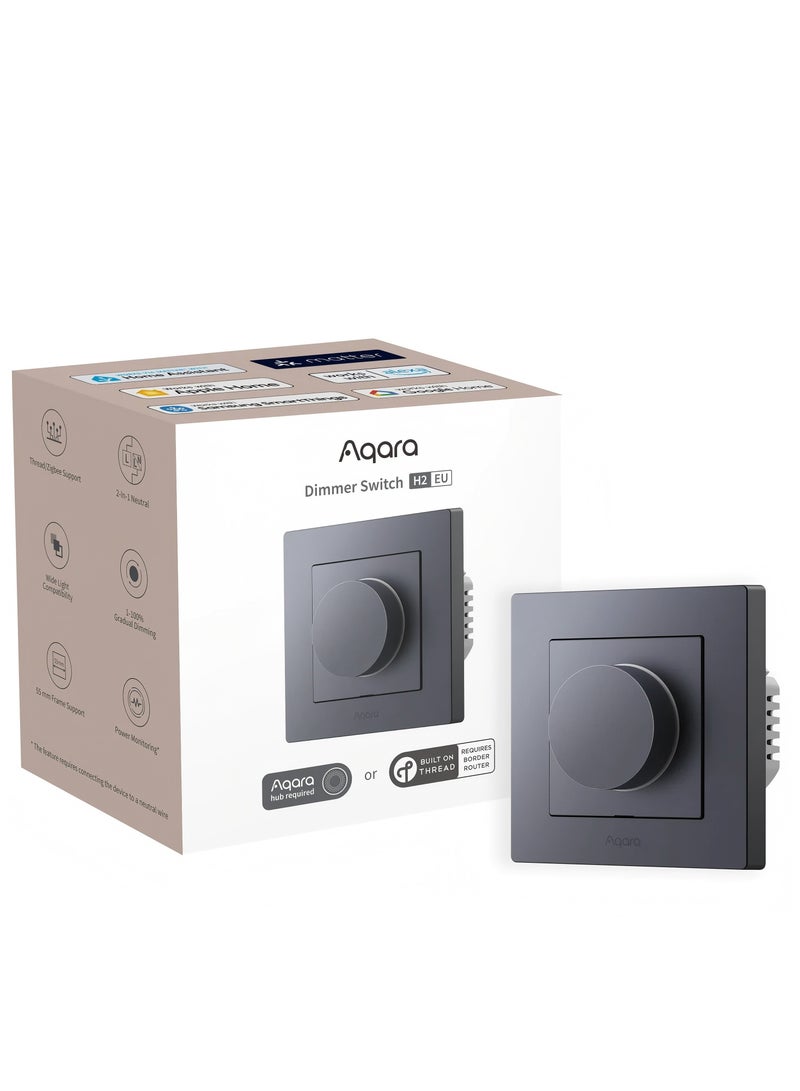 Aqara Aqara Dimmer Wall Light Switch H2 EU,Thread/Zigbee Protocol,2-in-1 Neutral,Single Switch,200W,for Dimmable LED/CFL/incandescent/Halogen/ELV Lights,Supports Apple Home,Alexa,Google and Matter,Black - Image 1