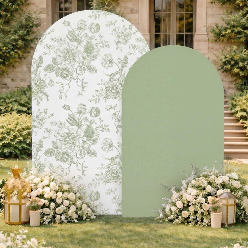 Tegeme 2 Set Wedding Arch Cover Sage Green Floral Party Stretchy Backdrop Cover for Wedding Birthday Party Ceremony Banquet Decor 7.2ft 6.6ft - Image 4