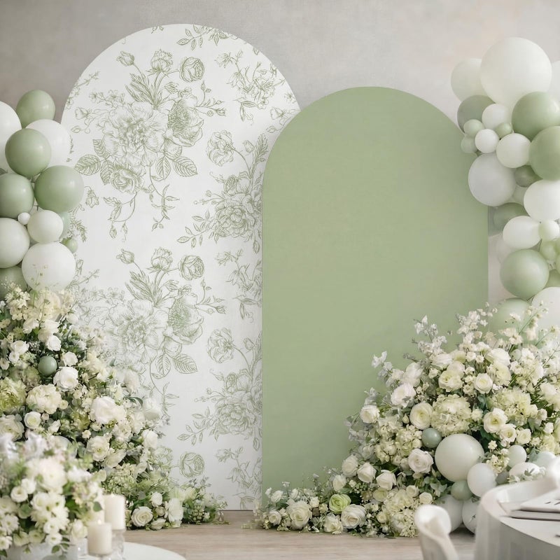 Tegeme 2 Set Wedding Arch Cover Sage Green Floral Party Stretchy Backdrop Cover for Wedding Birthday Party Ceremony Banquet Decor 7.2ft 6.6ft - Image 3