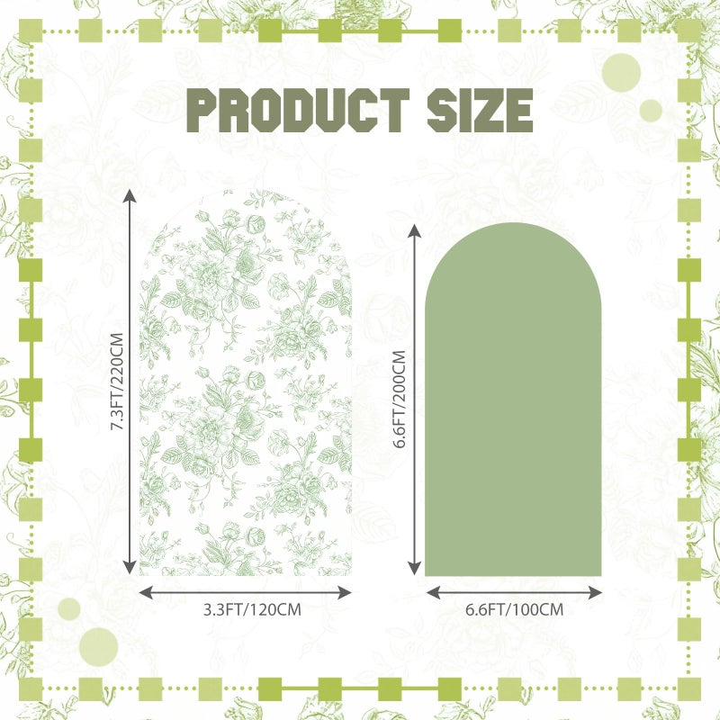 Tegeme 2 Set Wedding Arch Cover Sage Green Floral Party Stretchy Backdrop Cover for Wedding Birthday Party Ceremony Banquet Decor 7.2ft 6.6ft - Image 2