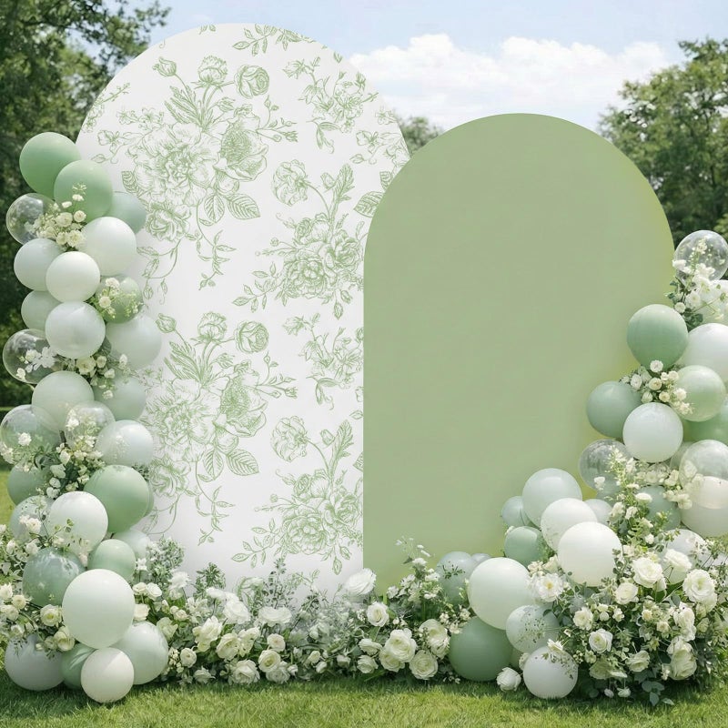Tegeme 2 Set Wedding Arch Cover Sage Green Floral Party Stretchy Backdrop Cover for Wedding Birthday Party Ceremony Banquet Decor 7.2ft 6.6ft - Image 1