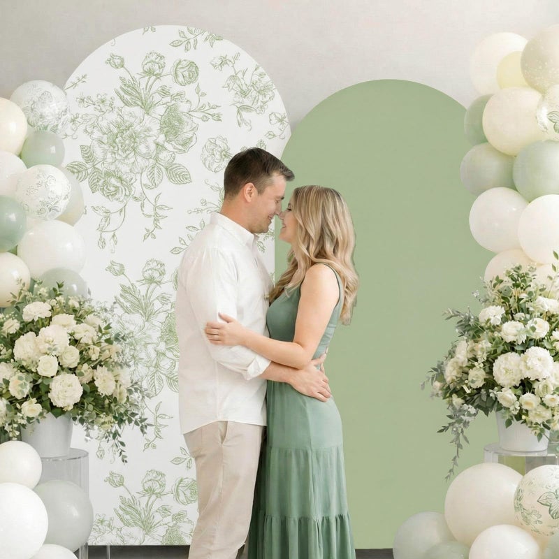 Tegeme 2 Set Wedding Arch Cover Sage Green Floral Party Stretchy Backdrop Cover for Wedding Birthday Party Ceremony Banquet Decor 7.2ft 6.6ft - Image 5