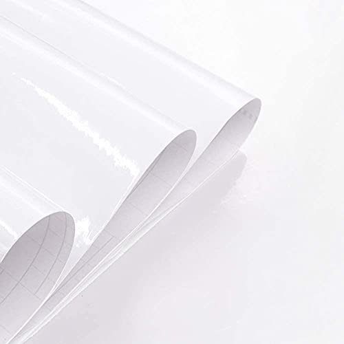 WISDOM High Glossy White Wallpaper Self-Adhesive Contact Paper Glossy Stick and Peel Removable for Cabinet Kitchen Decoration 12 x 48 inch - Image 1