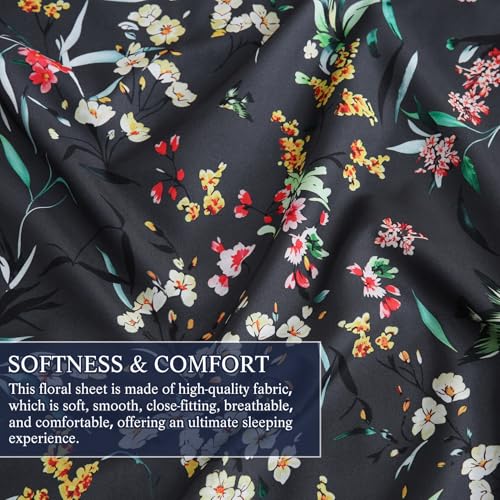 CIMVI Vintage Floral Sheet Set Queen Size 4 Pieces Flower Sheets Soft Breathable Microfiber Bed Sets Non-Slip Extra 15-inch Deep Pocket Fitted Sheets and Pillowcase for Woman Adults Decor Bedroom - Image 5