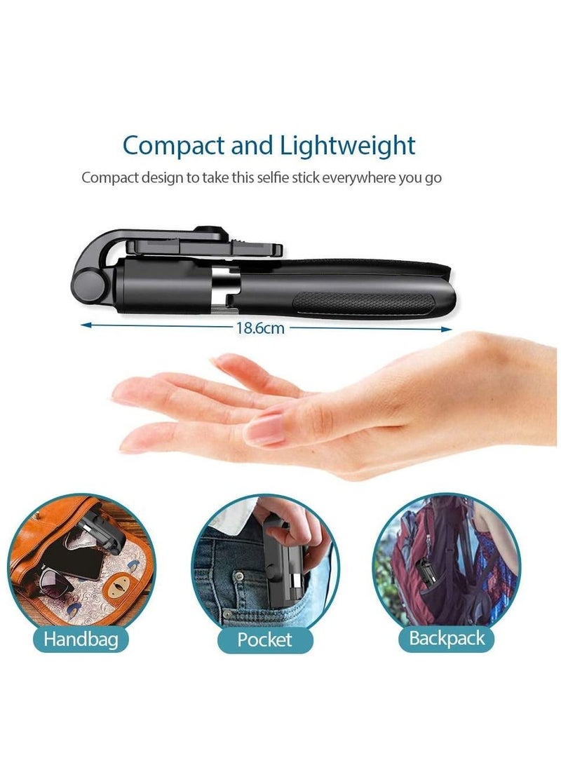 Selfie Stick, Extendable Selfie Stick with Tripod Stand and Detachable Wireless Bluetooth Remote, Ultra Compact Selfie Stick for Mobile and All Smart Phones – Black  - Image 2