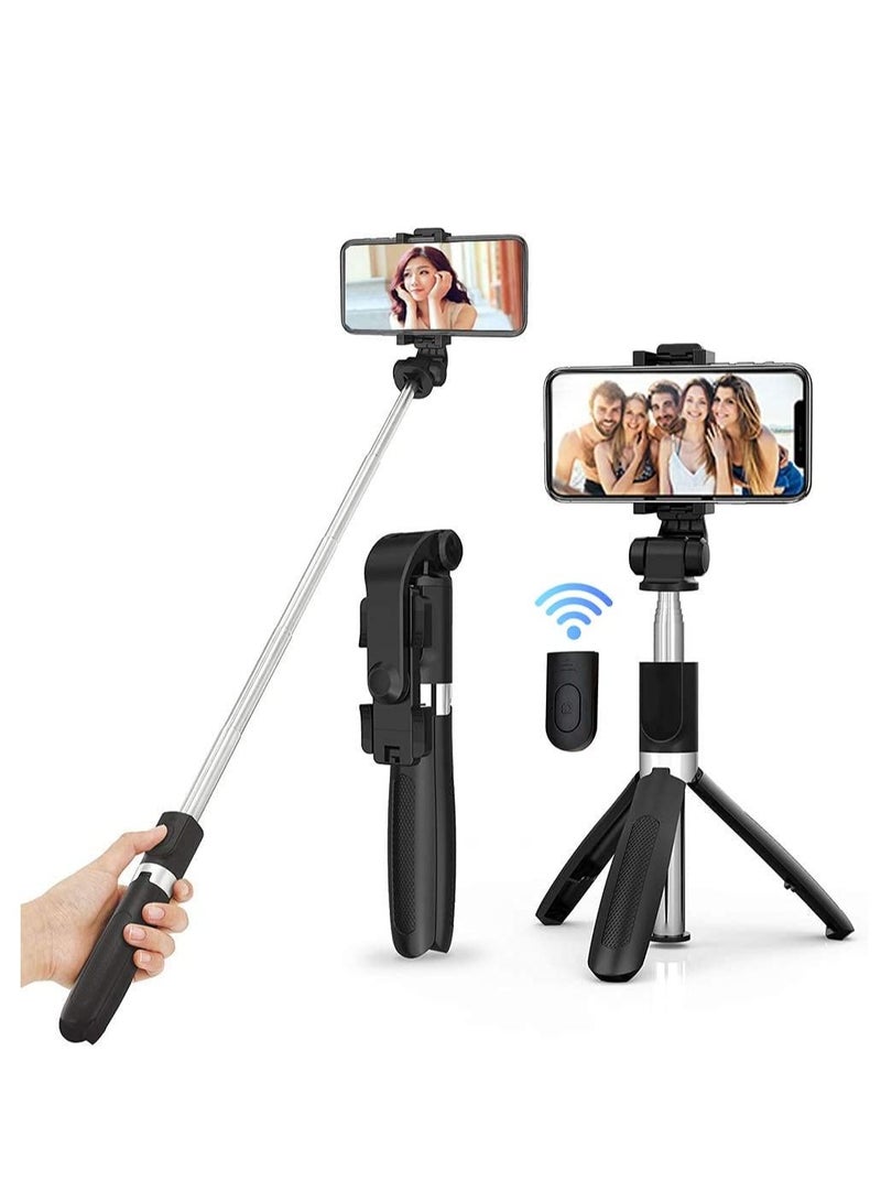 Selfie Stick, Extendable Selfie Stick with Tripod Stand and Detachable Wireless Bluetooth Remote, Ultra Compact Selfie Stick for Mobile and All Smart Phones – Black  - Image 1