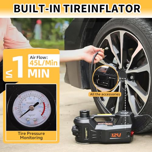 ROGTZ Electric Hydraulic Car Jack Kit 5 Ton 12V Portable Lift Range 17.7 Inch with Impact Wrench and Tire Inflator Pump for SUV Sedan Truck Car Repair Floor Jack for Vehicle Tire Change with LED Light - Image 5