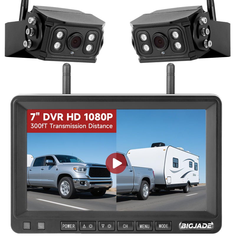 BIGJADE Wireless Backup Camera - Rv Backup Camera with HD 7" Monitor - Dual Back Up Camera Systems for Truck - IP69 Waterproof Rv Camera with DVR, Night Vision for Rv, Truck, Trailer and Camper - Image 1
