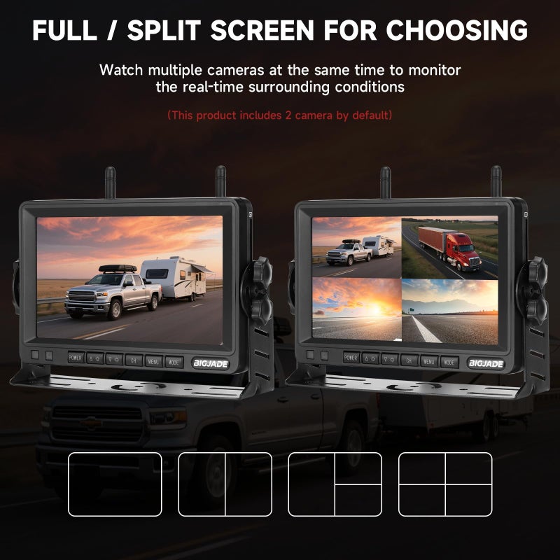 BIGJADE Wireless Backup Camera - Rv Backup Camera with HD 7" Monitor - Dual Back Up Camera Systems for Truck - IP69 Waterproof Rv Camera with DVR, Night Vision for Rv, Truck, Trailer and Camper - Image 5