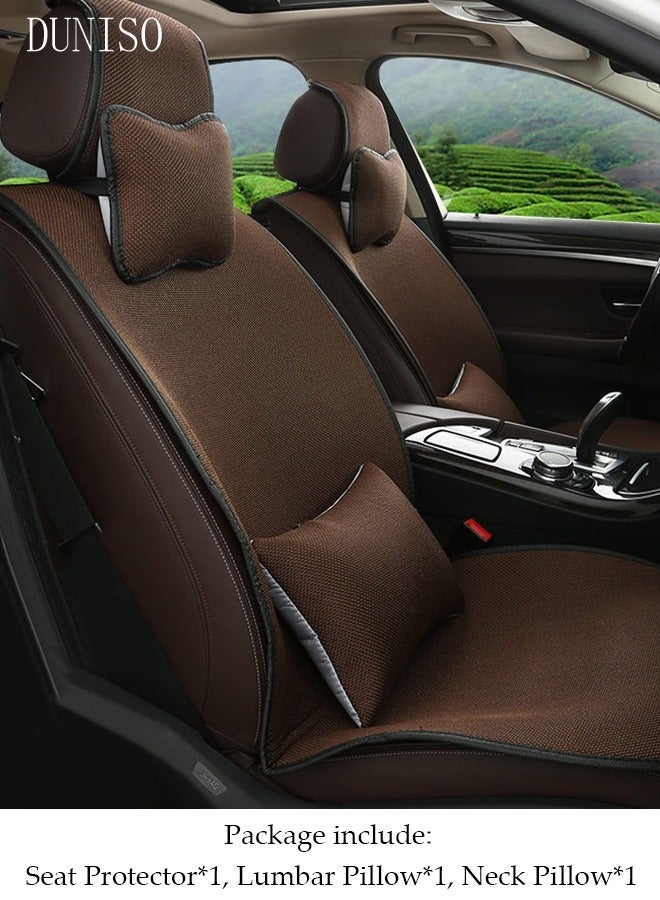 DUNISO 1pcs Auto Breathable Universal Four Seasons Front Car Seat Covers Luxury Include Front Car Seat Protector Lumbar Pillow and Neck Pillow Compatible with 95% Vehicle Fit for Cars Truck SUV or Vans - Image 2