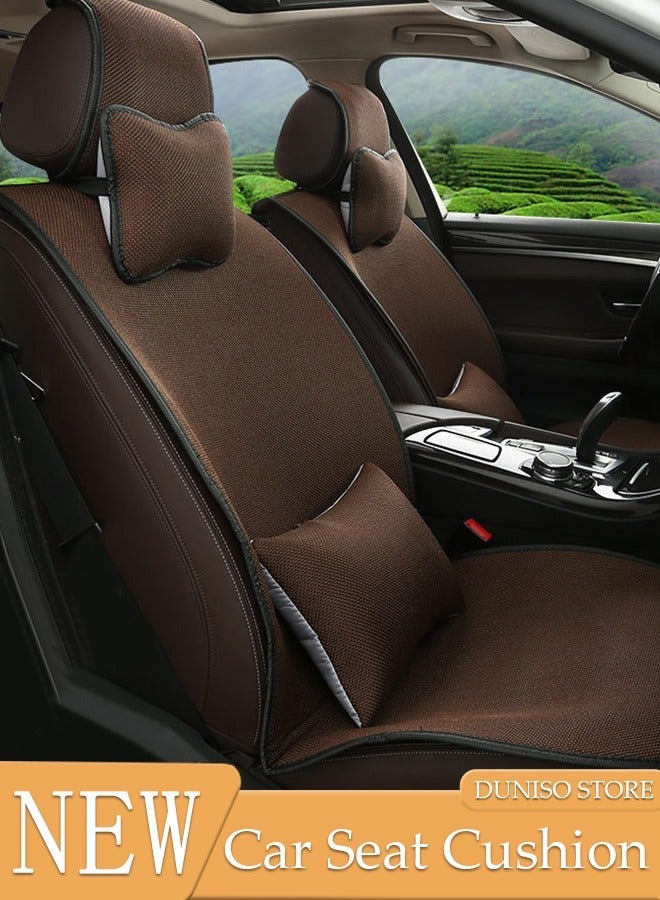 DUNISO 1pcs Auto Breathable Universal Four Seasons Front Car Seat Covers Luxury Include Front Car Seat Protector Lumbar Pillow and Neck Pillow Compatible with 95% Vehicle Fit for Cars Truck SUV or Vans - Image 1