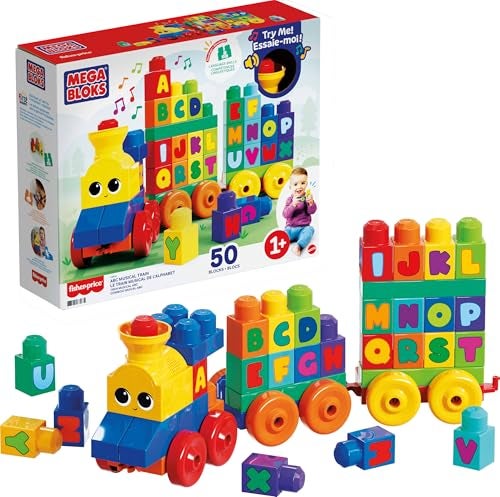 MEGA BLOKS First Builders Toddler Building Blocks Toy Set ABC Musical Train with 50 Pieces Music and Sounds Ages 1 Years - Image 1
