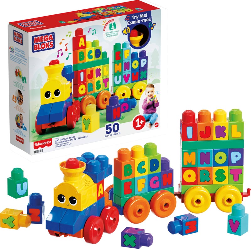 MEGA BLOKS First Builders Toddler Building Blocks Toy Set ABC Musical Train with 50 Pieces Music and Sounds Ages 1 Years - Image 2