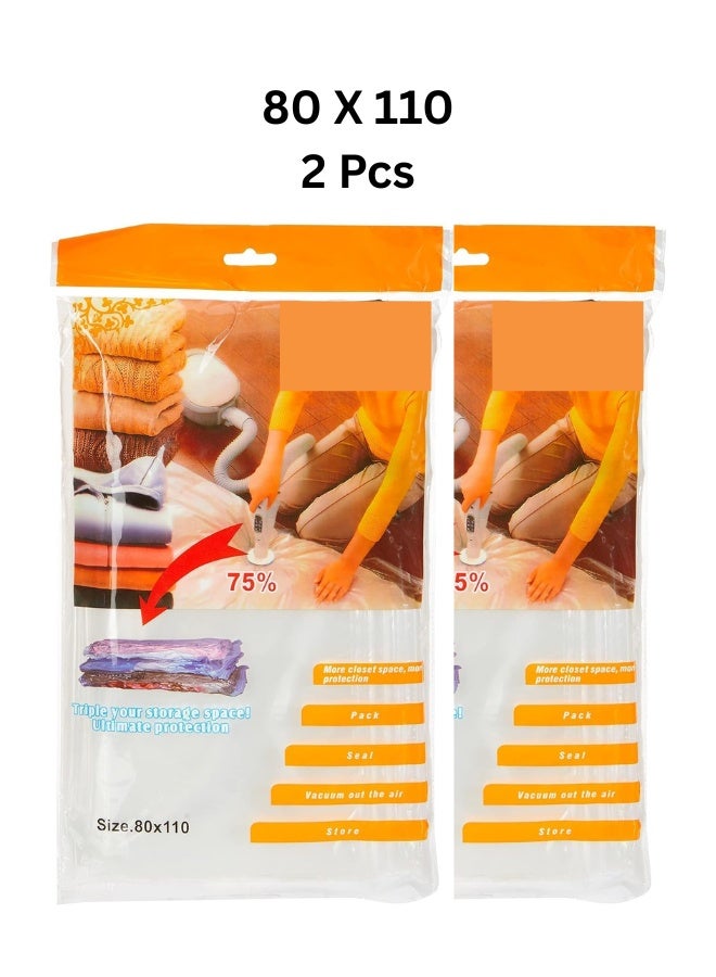 Vacuum Storage (Pack Of  2) Large Bag, 80X110CM Space Saver Reusable Sealer Storage Bags for clothes organizing - Image 1