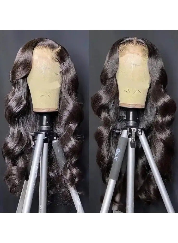 إستيل شعر مستعار مموج بشعر طبيعي مع دانتيل أمامي 13x4 سم أسود طبيعي - Image 2