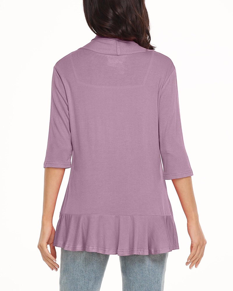 Argstar Plus Size Cardigan for Women, Casual Lightweight Open Front Soft Draped Ruffles 3/4 Sleeve Lavender XXXL - Image 3