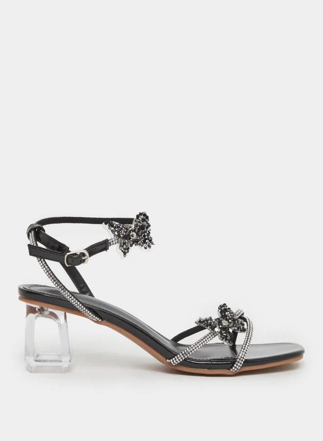 Take Two Take Two Embellished Butterfly Cross Strap Block Heel Sandals