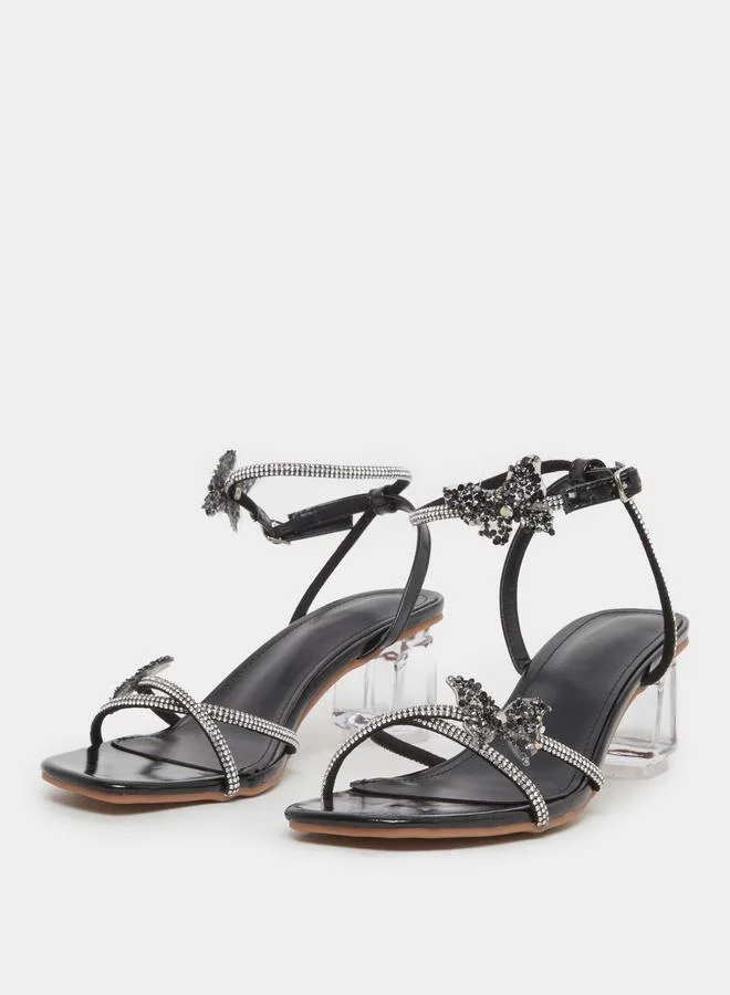 Take Two Take Two Embellished Butterfly Cross Strap Block Heel Sandals