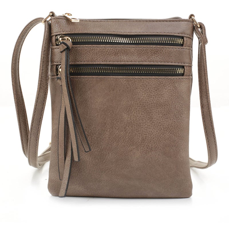 DELUXITY | Crossbody Purse Bag | Functional Multi Pocket Double Zipper Purse | Adjustable Strap | Medium Size Purse |Dark Taupe - Image 1