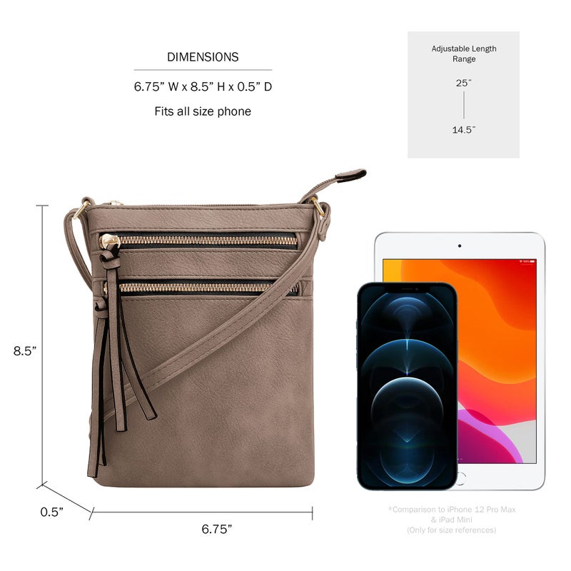 DELUXITY | Crossbody Purse Bag | Functional Multi Pocket Double Zipper Purse | Adjustable Strap | Medium Size Purse |Dark Taupe - Image 4