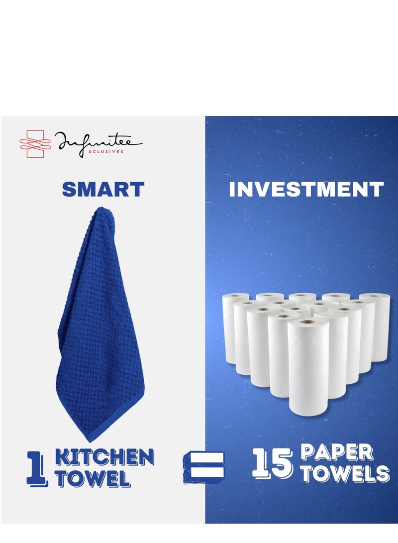 Infinitee Xclusives Premium Kitchen Towels – Pack of 12, 100% Cotton 40cm x 70cm Absorbent Dish Towels - 425 GSM Tea Towel, Terry Kitchen Dishcloth Towels- Blue Dish Cloth for Household Cleaning