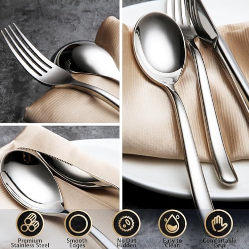 ARTEK 24 Pieces Flatware Set, Stainless Steel Cutlery Set with Silverware Holder, Modern Gold Silverware Set Includes Dinner Knives Forks Spoons,Hanging Silverware (Silver) - Image 4