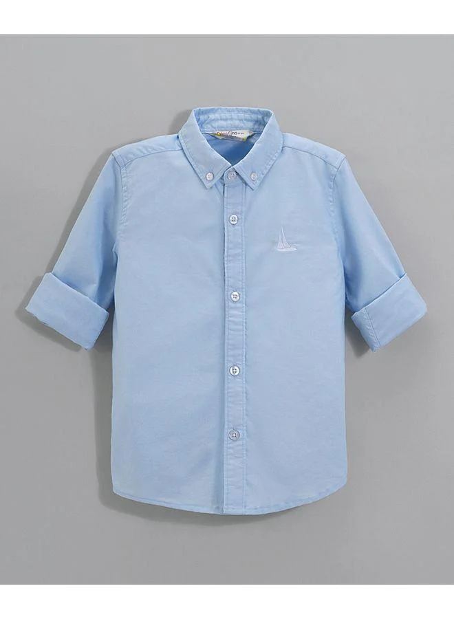 Primo Gino Primo Gino Woven 100% Cotton Oxford Full Sleeves Shirt With Embroidery Details - Light Blue