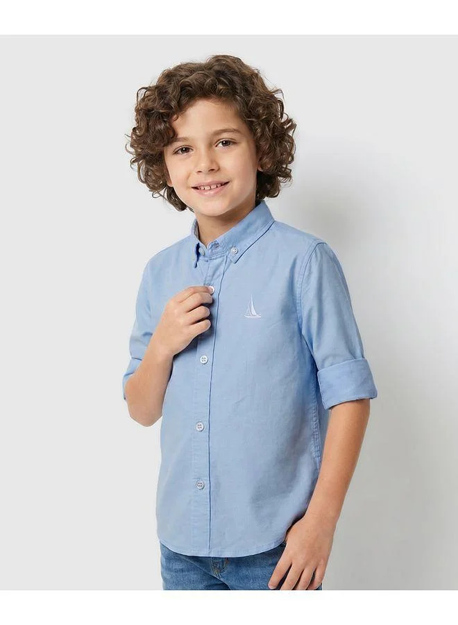 Primo Gino Primo Gino Woven 100% Cotton Oxford Full Sleeves Shirt With Embroidery Details - Light Blue