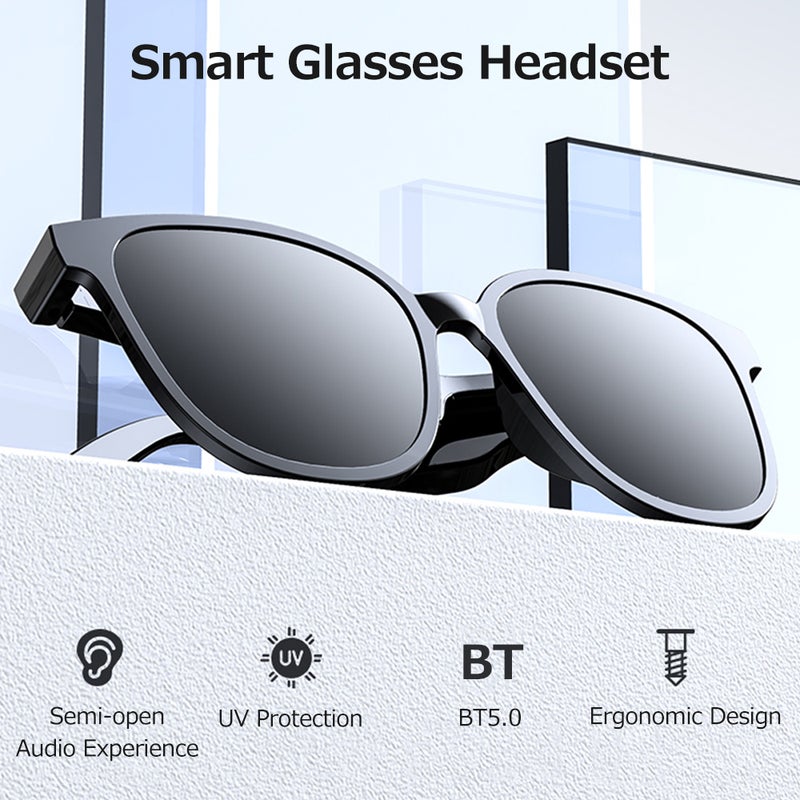 Smart Wireless BT5.0 Headset Music Glasses Outdoor Cycling Sports Headphone Nylon Lens Stable Pairing Built-in Speaker White - Image 2