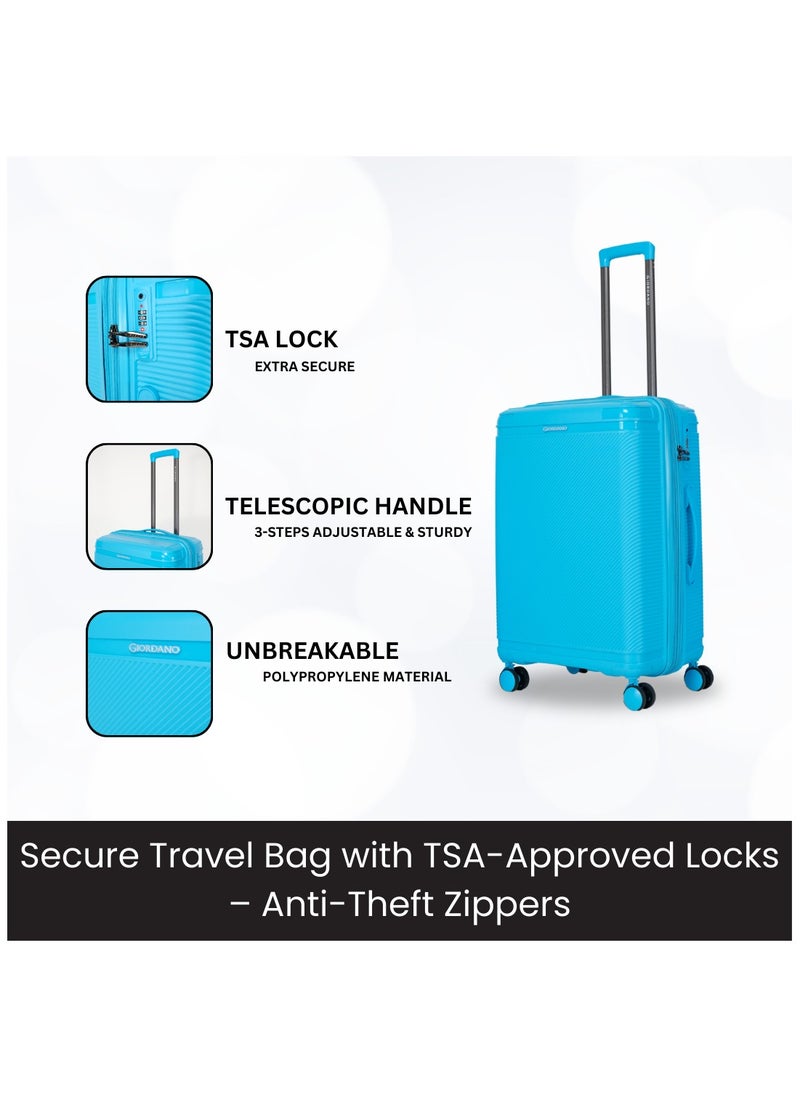 GIORDANO Giordano League Luggage Set PP Hardshell Travel Business Suitcase, Durable Hardside Unbreakable Lightweight Expandable Anti-theft Zip 4 Double Wheel TSA Lock 3pcs Trolley (20+24+28 Inch).Light Blue  - Image 3